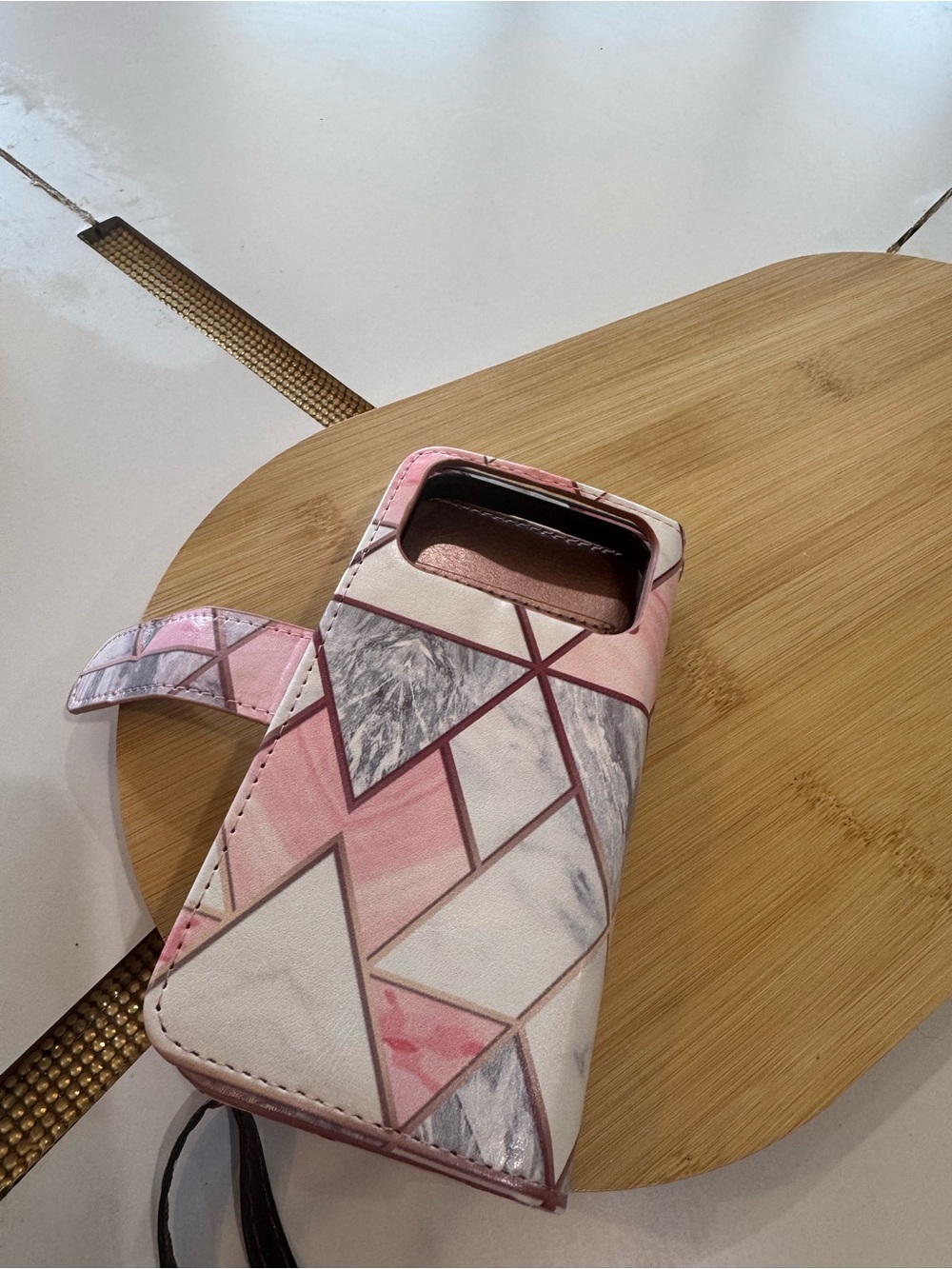 Pink Geometric Flip Wallet i Phone Case